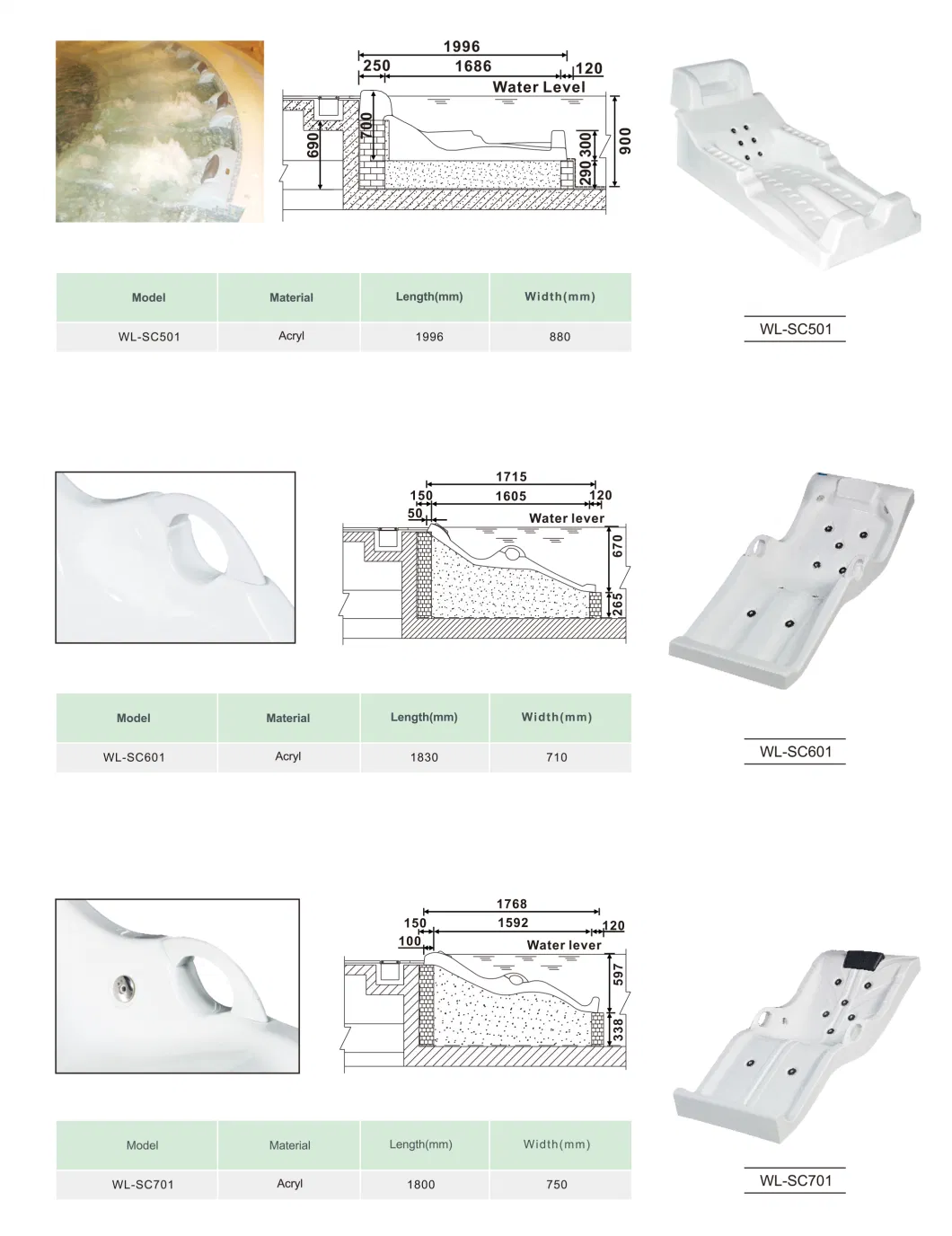 Swimming Pool & SPA Acrylic Massage Aqua Bed