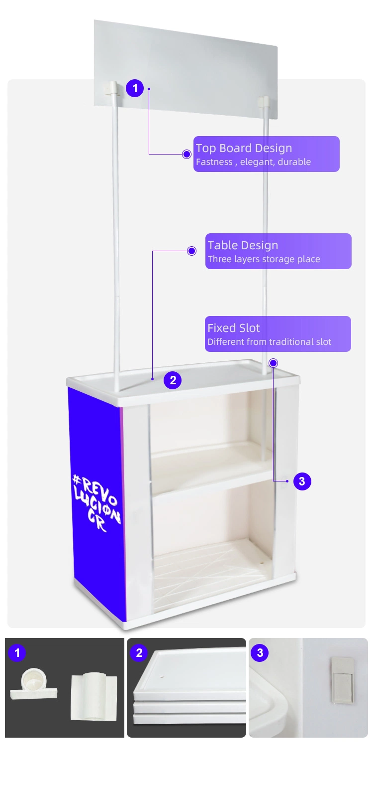 Hot Sale Trade Show Booth Tension Fabric Square Counter with Acrylic Display Rack Exhibition Booth Promotion Table