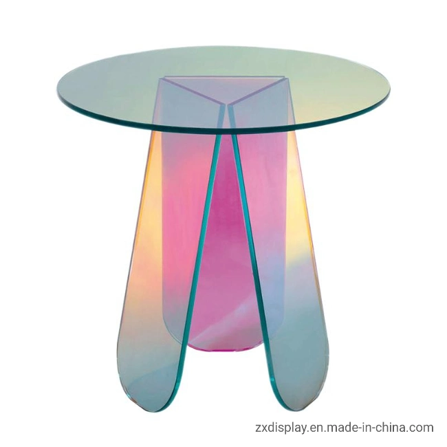 Fashion Iridescent Acrylic Coffee Table Round Plexiglass Colorful Modern Dining Desk