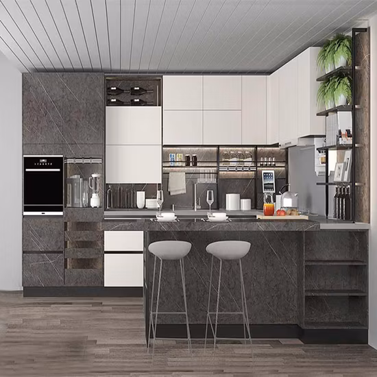 Armadietto da cucina di design in acrilico/laccato UV di colore lucido Prima Factory Furniture per progetti globali