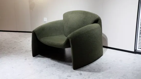 Poltrona da salotto singola per il tempo libero in tessuto velluto verde moderno con orsacchiotti Boucle, poltrona Le Club con accento di design, per mobili da soggiorno